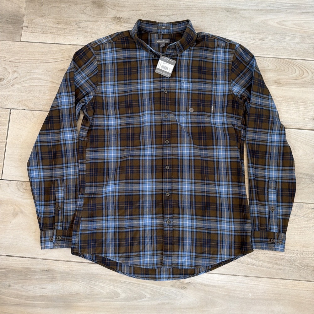 Eddie Bauer Flannel Tall Large New Tags Blue Brown Beige Plaid Slim Fit